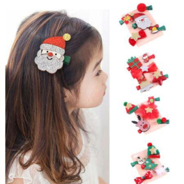 4Pcs/Set Cute Christmas Tree Santa Hat Kids Side Clip Hairpin Headwear